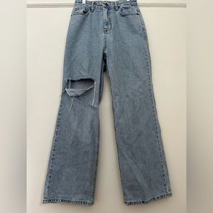 Aeer Y2K baggy Distressed light wash denim jeans high rise Wide Leg Korea Sz M